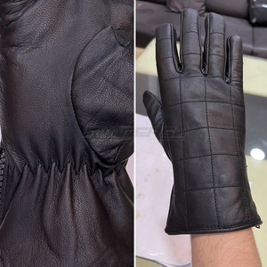 Gants d'hiver en cuir pour hommes et femmes, en peau de mouton véritable, design à points croisés, pour usage extérieur, gants de conduite d'hiver noirs à la mode - Product Image 6