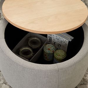 Pouf Contenitore Rotondo Grigio 2 in 1 65x65x37 cm - Tavolino Funzionale e Pouf - Product Image 5