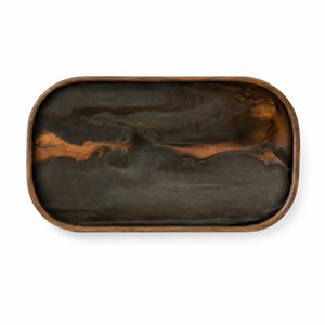 Plateau décoratif en verre organique de luxe avec cadre en bois |   Plateau décoratif artistique pour table basse, décoration d'intérieur - Product Image 1