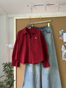 L1151059 Women's Embroidered <b>Pumpkin</b> Khaki Crop Shirt Long Sleeve Turn-Down Collar Loose Fit Casual <b>Top</b> - Product Image 3