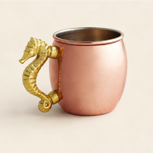 Copper Moscow Mule <b>Mug</b> with <b>Gold</b> Seahorse Handle Food Grade Handcrafted Beer Cocktail Cup for Home Bar and Party Decor - Product Image 1