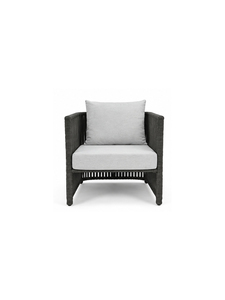 Modern Rattan Outdoor Armchair With Light <b>Gray</b> Upholstered Cushions Contemporary Design Style - Product Image 1