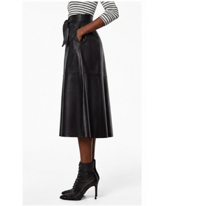 Falda Midi de Piel Sintética con Cintura Alta y Corte en A para Mujer, con Cinturón, Elegante, de Color Sólido, Largo a Media Pantorrilla, para Todas las Temporadas - Product Image 5