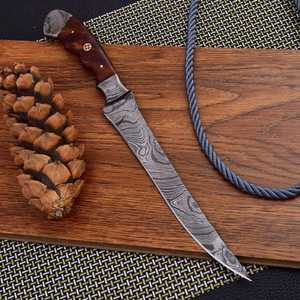 12 Inches Hand-Forged Damascus Steel Fillet <b>Knife</b> | Custom Wooden Handle Hunting <b>Knife</b> with Brass Pins & With Cover - Product Image 5