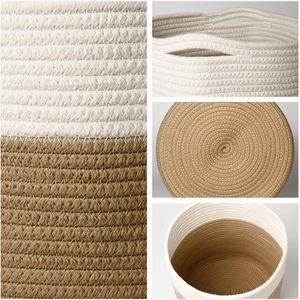 Handmade Crocheted Cotton Storage Basket Natural Beige White Color Round Shape For Organizing Craft Supplies And Home Decor - Product Image 5