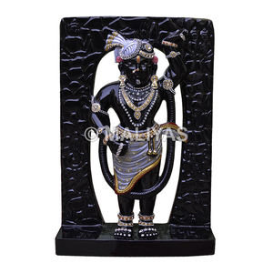 Chef-d'œuvre en marbre noir : Statue du Seigneur Shrinathji |   Idole de Shrinathji en marbre de qualité supérieure - MALIYAS - Product Image 1