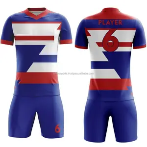 Royal Blue and white Soccer Team Uniform Set Quick Dry Cheap price Soccer Uniforms Custom design your own Soccer Uniforms