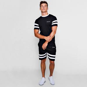Wholesale <b>Summer</b> Acid Wash Printed <b>Mens</b> Twin Sets Short Sleeve T-shirt Shorts High Quality Quick Dry 100% Cotton High Street - Product Image 2