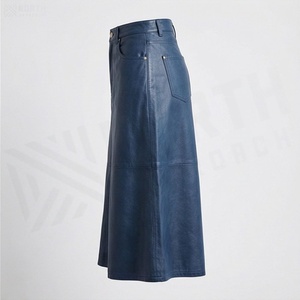 Women High Waist A-Line PU Leather Skirt Solid Color Knee-Length Minimalist Style With Pockets - Product Image 3