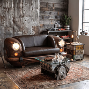Industrial Car Style <b>Sofa</b> Solid Wood Legs Recycled Automobile Couch Restaurant Furniture <b>Office</b> Furniture Furniture - Product Image 1