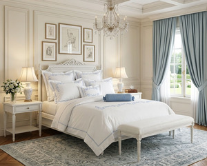 Parures de lit personnalisées en coton brodé bleu géométrique, style européen-américain, 250 fils, lavables en machine, pour la maison, vente en gros - Product Image 1