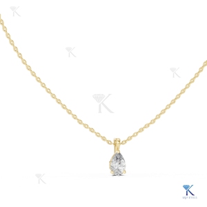 Lab Grown Diamond Pear Solitaire <b>Pendant</b> Necklace 14K 18K <b>Solid</b> <b>Gold</b> Classic Women Filigree Wedding Party Jewelry - Product Image 1