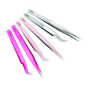 Ensemble de pinces à cils pour extensions de cils, outils de beauté, kit de cils avec pointe en fibre personnalisable en or et noir - Product Image 3