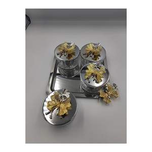 Juego de Recipientes Metálicos con Diseño de Mariposa, Tapa de Metal Plateado Cromado, para Frutos Secos, Dulces, Bocadillos, Juego de Recipientes para Cocina - Product Image 1