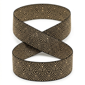 Cinta Jacquard Negra y Dorada de 50 mm de Neelkamal Industries con Patrón Metálico de Triángulos para Adornos de Ropa, Disfraces y Decoración - Product Image 3