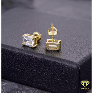 Luxury Emerald Cut Moissanite Diamond <b>Earrings</b> 925 Sterling <b>Silver</b> Gold Plated Stud Jewelry For <b>Men</b> And Women - Product Image 6