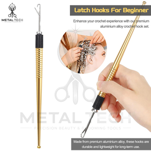 Juego de herramientas profesionales para extensiones de cabello: Aguja de tracción con mango de latón dorado y gancho de bucle para tejido de cabello con microanillos - Product Image 2
