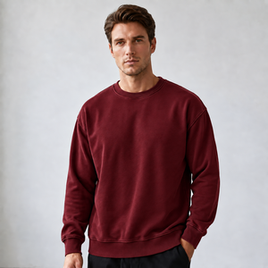 Sweat-shirt à col rond pour homme, coupe classique, 100% coton tricoté, couleur unie, décontracté, style automne - Product Image 5