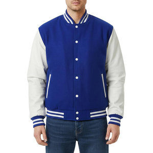<b>Men's</b> Royal Blue Varsity <b>Jacket</b> Solid Color Button Closure Turn-down Collar Casual Style Autumn Wear Regular Fit - Product Image 6