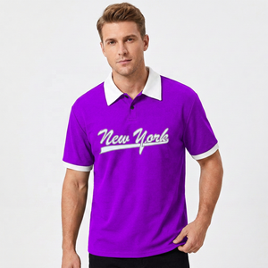 เสื้อโปโลแขนสั้นสีดำสำหรับผู้ชาย คอปกสีขาว พิมพ์ลายนิวยอร์ก สไตล์ลำลอง - Product Image 4