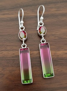 Handmade Watermelon Tourmaline Earrings 925 Sterling Silver Dangle Gemstone Jewelry For Women Gift - Product Image 3