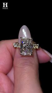 Custom Radiant Cut Moissanite Ring Hidden Halo Design Gold Pave Diamond Band Bridal Engagement Ring - Product Image 2