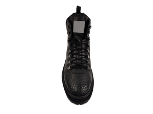 Botas de Combate Negras para Hombre, Parte Superior de Cuero Genuino, Cierre de Cordones, Punta Redonda, Suela de Goma Impermeable, Altura hasta el Tobillo, para Todas las Temporadas - Product Image 4