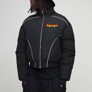 Blouson d'hiver sur mesure, léger, matelassé en coton, avec fermeture éclair, couleur unie, col montant, style streetwear, effet bulle sur le devant - Product Image 1