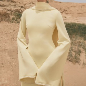 Robe Abaya de fête d'été à manches longues ornée de perles, vêtement islamique modeste de luxe haut de gamme avec cape, vente en gros - Product Image 6