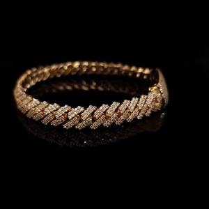 Pulsera de eslabones cubanos estilo hip hop con incrustaciones de moissanita incolora en tono a oro amarillo de 14k sobre plata 925, pulsera de dos filas de diamantes. - Product Image 1