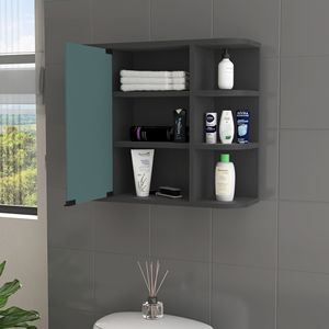 Armadietto per medicinali Roseburg a 6 ripiani, finitura nero wengue, con specchio per mensole da bagno - Product Image 2