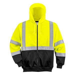 Sweat-shirt à capuche zippé haute visibilité en molleton de coton pour l'hiver, vêtement de travail de sécurité avec bande réfléchissante pour la construction - Product Image 5