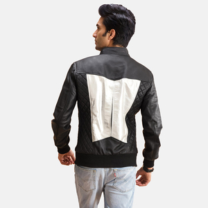 Blouson Moto Hiver Vintage Imperméable Blanc et Noir Uni pour Homme, Col Montant, Fermeture Éclair, Extérieur Polyester Nylon - Product Image 2