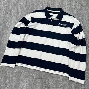 เสื้อโปโลชายปักโลโก้ตามสั่ง ผ้าฝ้าย 100% ลายทาง ติดกระดุม แขนยาว เสื้อยืดหนาสำหรับผู้ชาย - Product Image 2