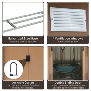 Casetta da Giardino Marrone 7x4 con Kit di Fondamenta, Prese d'Aria e Porte Scorrevoli, Ripostiglio per Attrezzi da Giardino per Cortile e Patio - Product Image 5