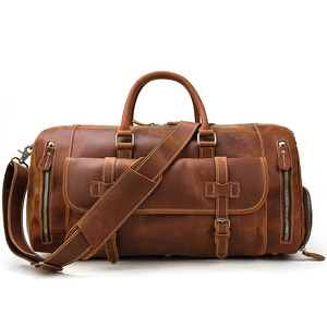 Bolsa de Viaje Rectangular de Cuero Genuino para Hombre, con Asa Superior, Cierre de Cremallera, Capacidad de 20-36L, Diseño Duradero - Product Image 1