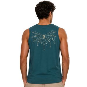 Débardeur sans manches bleu sarcelle avec imprimé graphique toile d'araignée, gilet en coton personnalisé pour homme, col rond, mode streetwear décontractée d'été - Product Image 2