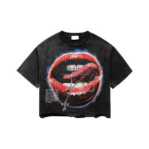 Camisetas con Logotipo Personalizado y Pedrería, Cuello Redondo, Talla Grande, 100% Algodón, Estilo Urbano, Lavado Ácido, Camisetas con Gráficos para Hombre - Product Image 2