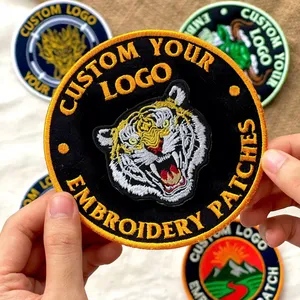 Écusson brodé personnalisé en toile écologique, logo circulaire tigre, thermocollant ou à coudre, pour la décoration de vêtements - Product Image 1