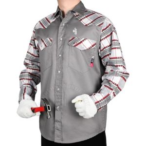 Chest Pockets Breathable <b>Welding</b> <b>Shirt</b> Engineered for Comfort and Safety Protective <b>Welding</b> Sleeve Two Pocket Snap Front - Product Image 3