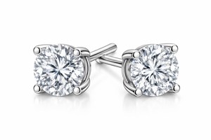 Boucles d'oreilles clous en diamant rond, argent sterling 925 plaqué rhodium, quatre griffes, minimalistes, tendance, bijoux pour femme pour les occasions festives - Product Image 2