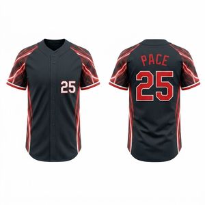 Breathable Moisture Wicking Crimson Striped Poly Mesh Crew Neck Full Button Uniforms Sublimation <b>Baseball</b> Jerseys - Product Image 1