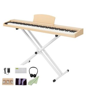 D0100HA5VBY 88 Key Natural Teak <b>Wood</b> Digital Piano Stand Semi-Weighted Standard <b>Keyboard</b> MIDI for Triple Pedals As Picture - Product Image 2