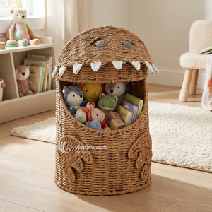 Paper Rope Monster Toy Basket Fun Woven Dinosaur Storage Bin Lid Durable Artisan Kids Nursery Organizer Playroom Decor <b>Wardrobe</b> - Product Image 6