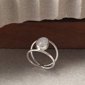 Dainty Natural Rainbow Moonstone Oval Gemstone <b>Ring</b> 925 Sterling <b>Silver</b> Fashion Geometric Bezel <b>Set</b> Daily Wear - Product Image 4