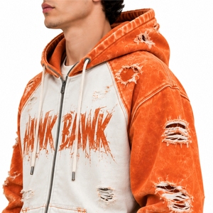 Sudadera con capucha para hombre con cremallera, manga raglán naranja, cómoda para actividades al aire libre y fines de semana, ropa natural para el día a día - Product Image 6