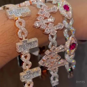 Pulseras de Moissanita VVS1 Baguette que pasan la prueba del diamante, Pulsera de eslabones cubanos cruzados de plata 925, Joyería Hip Hop Iced Out - Product Image 6