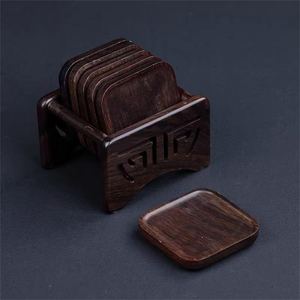 Wooden <b>Square</b> Coaster Set Traditional Chinese Style Non-Slip Drink Mat for Tea Cup Pad Table Decoration - Product Image 2