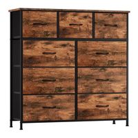Commode classique à 9 tiroirs, structure métallique, plateau en bois, organisateur de rangement rustique pour chambre, salon, entrée, bureau, placard