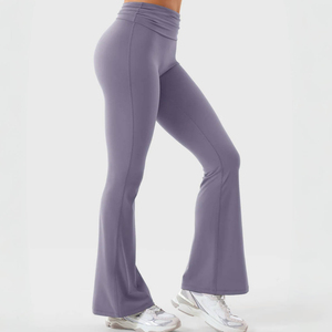 Women's High Waist <b>Flare</b> <b>Leggings</b> Solid Color Knitted Casual Full Length Pants Spandex Nylon Material Women's Loose Pant - Product Image 4